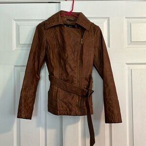 Faux leather, brown jacket by Guess